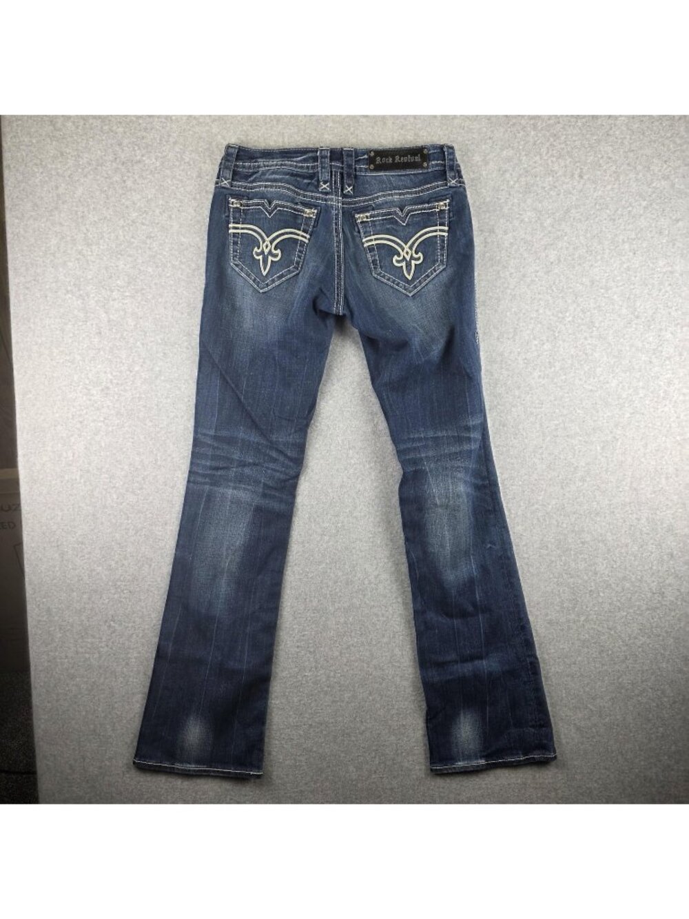 Rock Revival Jeans Womens 29 Bootcut Blue Embroidered Rhinestone Stretch Denim